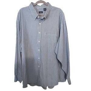 Izod Shirt Men's 4XL‎ Green Blue Check Long Sleeve Button-Down Casual Classic